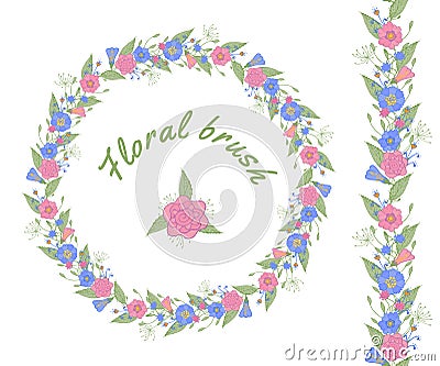 Vector floral brush and floral garland. Vector Illustration